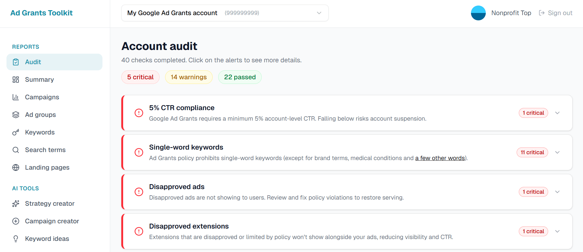 Captura de Herramientas Ad Grants